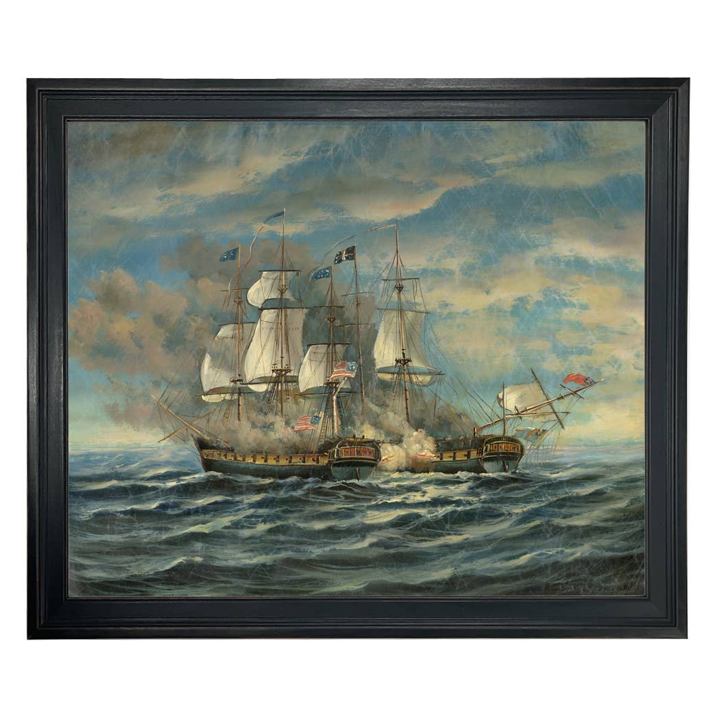 USS Constitution and HMS Guerriere Framed Oil Painting Print: 8" x 10"