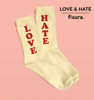 Pair of Unisex Socks “Love & Hate” Beige