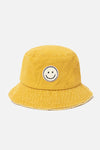 Chenille Patch Smiley Face Bucket Hat: White