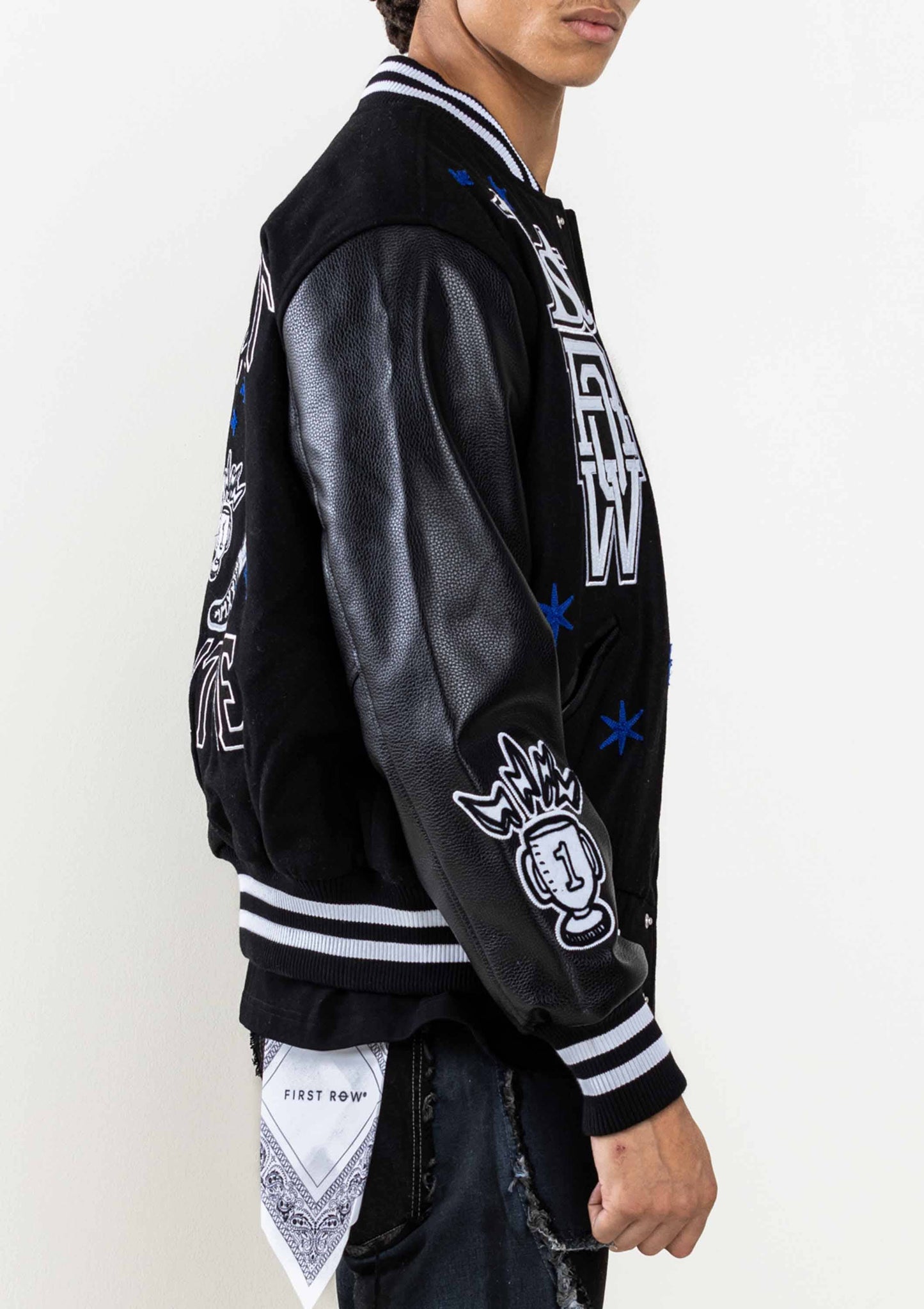 MONO BRIGHT FUTURE  VARSITY JACKET: BLACK