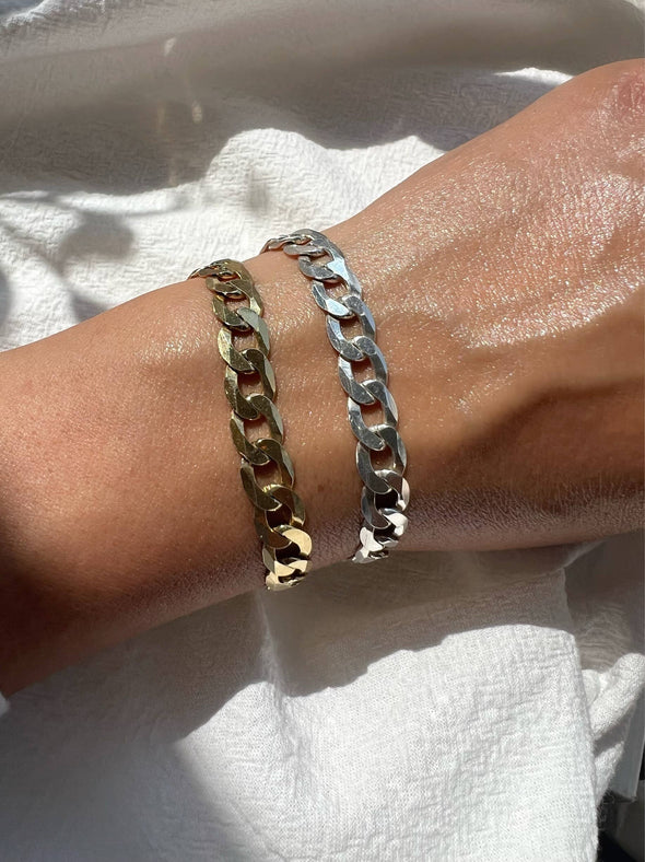 Wide Silver Chain Bracelet, Women's Chain Bracelet, Chunky S: Gold