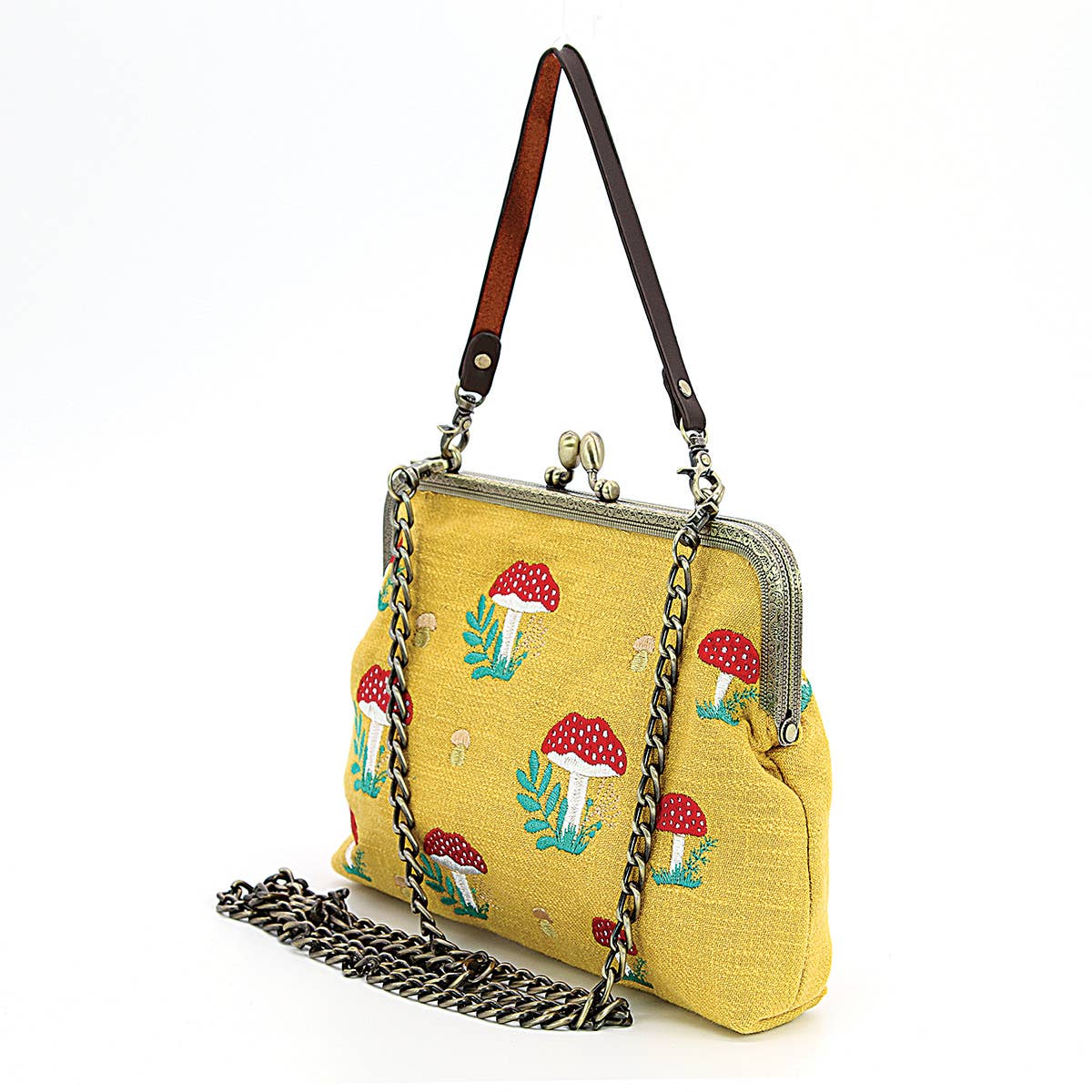 Mushrooms Kisslock Frame Bag in Cotton