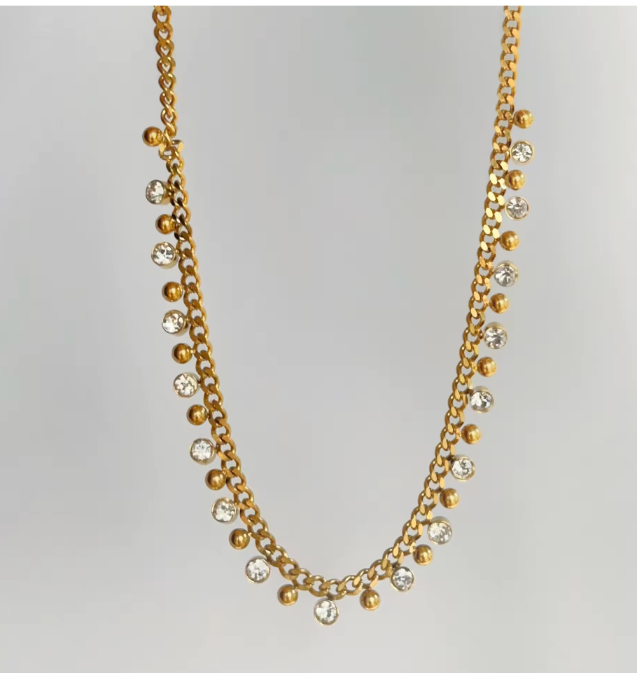 HoopLa Style - Sweetest. Bead Crystal Chain and Dangle Crystal Necklace 