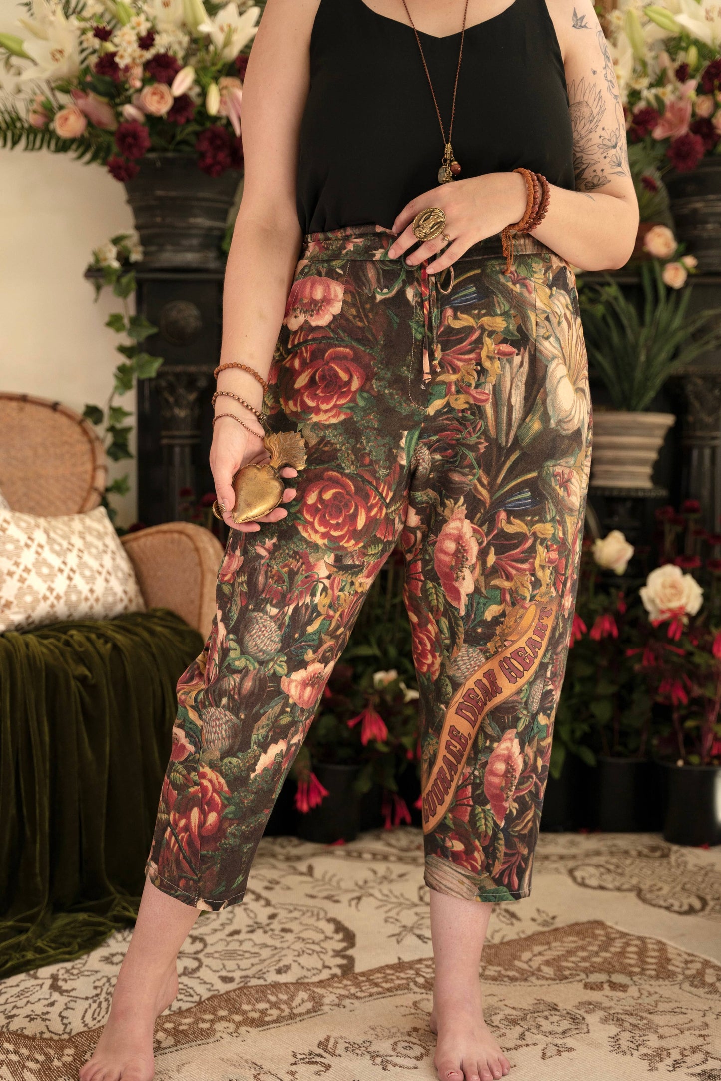 Courage Dear Heart Boho Linen Cropped Artist Pants