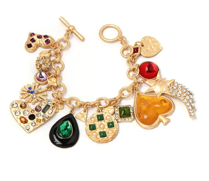 HoopLa Style - Loads Charm Bracelet- Hearts and Stones