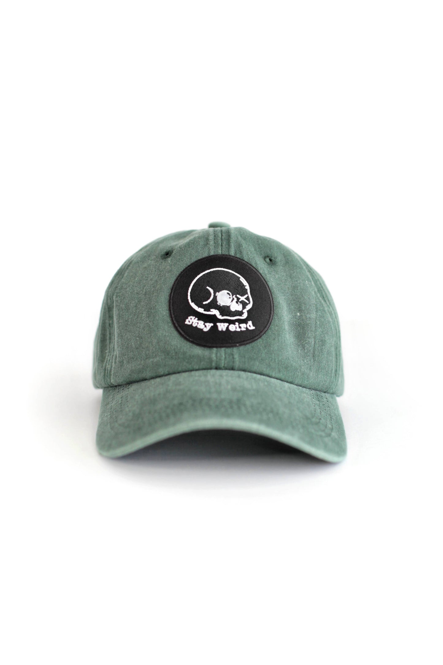 Stay Weird Skull Patch Baseball Hat Green Cap