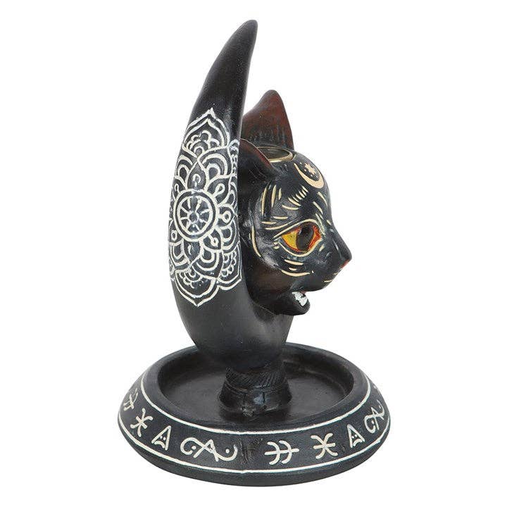 Something Different Wholesale - Gothic Black Cat Moon Backflow Incense Burner