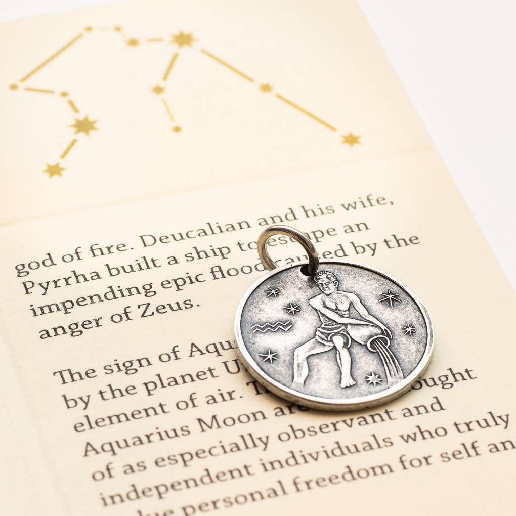 Zodiac Aquarius Moon Silver Charm