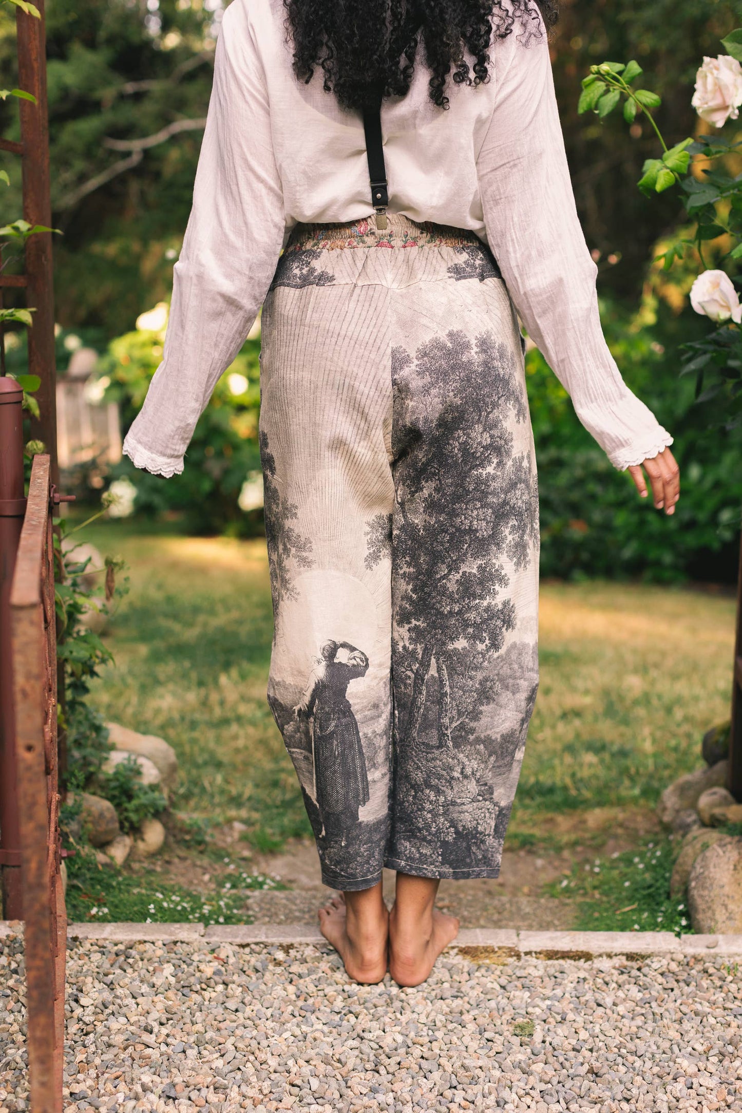 Still I Rise Boho Linen Print Cropped Artist Pants