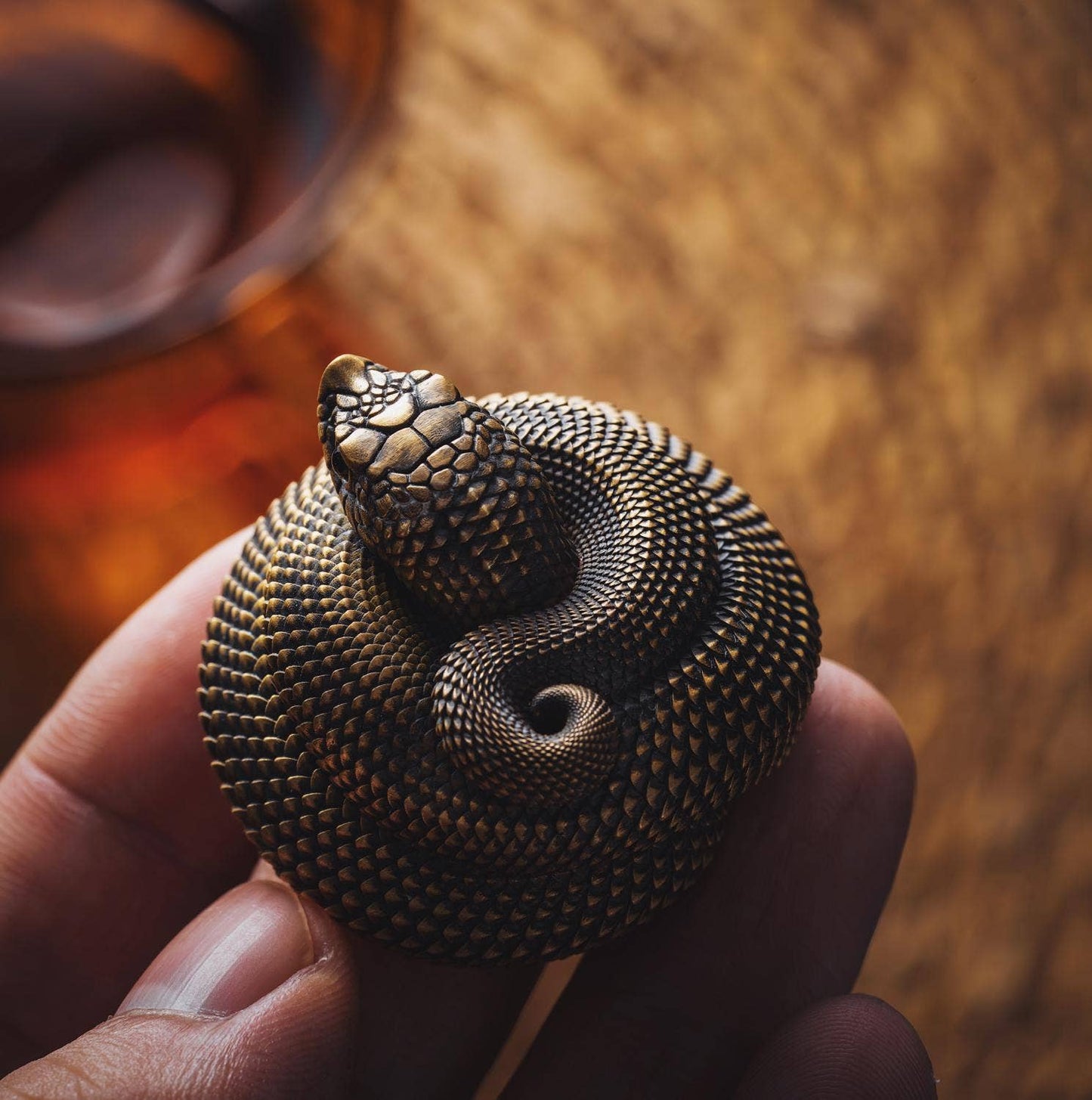 Hognose Snake Incense Holder: Brass