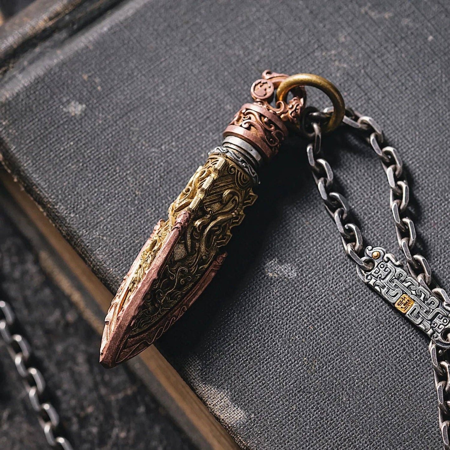 Arrowhead Capsule Pendant: 21" / Brass / 4mm Black Ball Chain