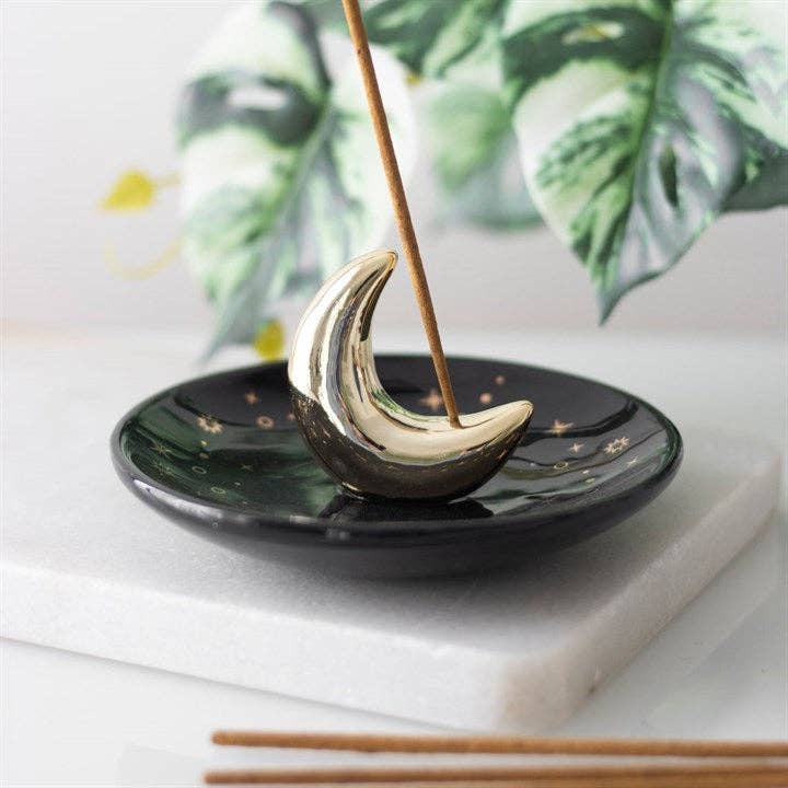 Something Different Wholesale - Gold Crescent Moon Incense Stick Holder