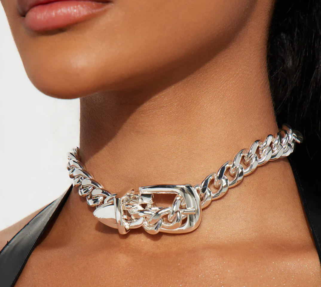 HoopLa Style - Ann- Buckle Necklace- Boucle de Sellier Collar: Silver