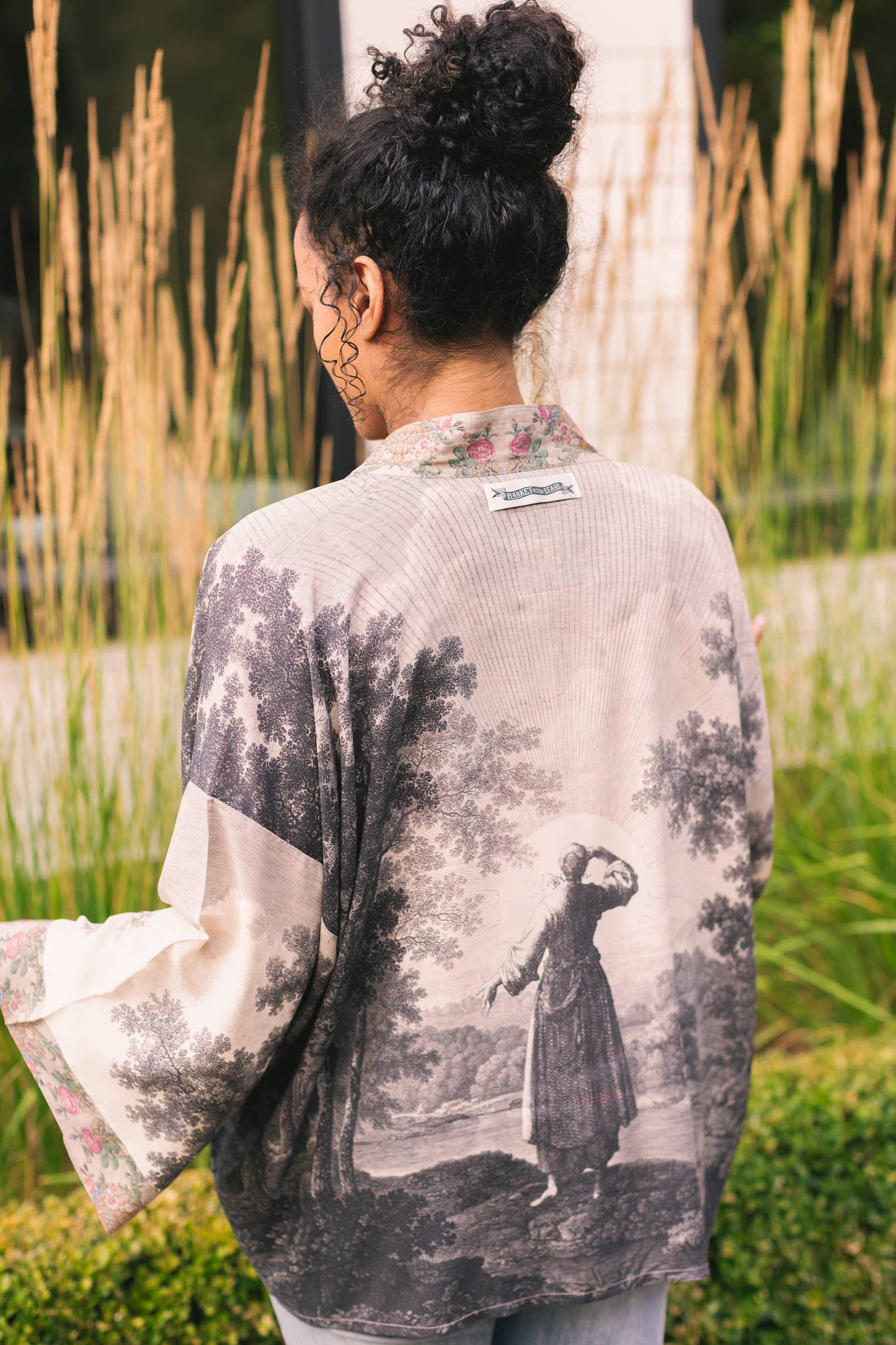 Still I Rise Cropped Bamboo Kimono Cardigan with Landscape