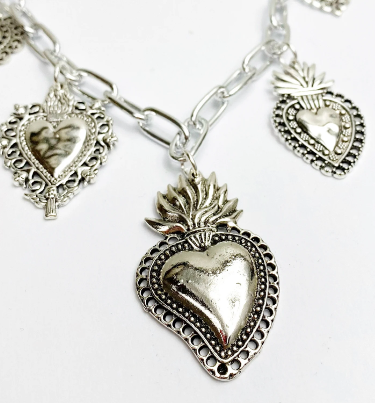 HoopLa Style - MY Heart - Antique Queen Heart Charm Steel Necklace