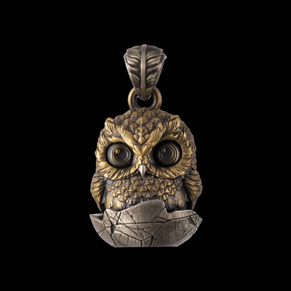 Owl Fidget Pendant: 18" / Brass / 4mm Black Ball Chain