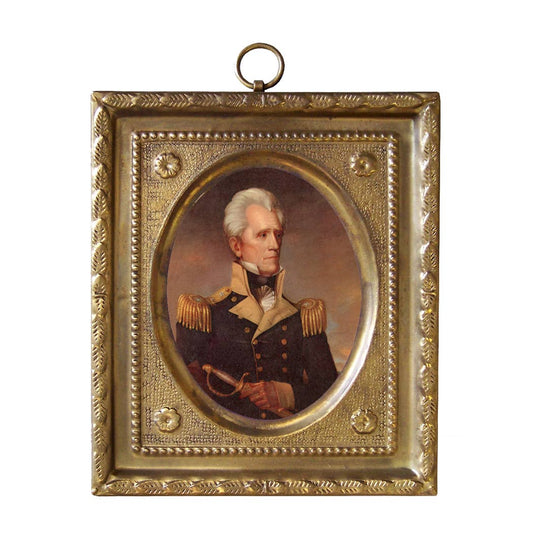 4-1/2" Andrew Jackson Print in Embossed Brass Frame-Vintage