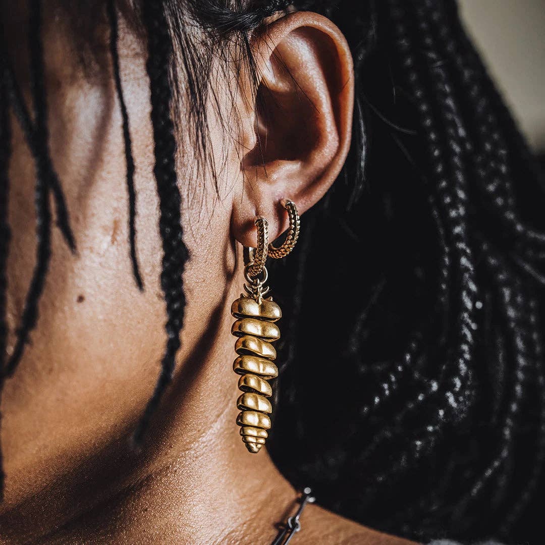 Coppertist.wu - Rattlesnake Tail Earrings: Brass