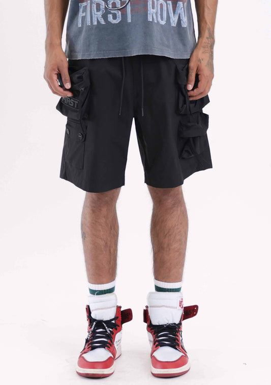 First Row - 3D Y2K MULTI CARGO SHORTS: Black / 2XL