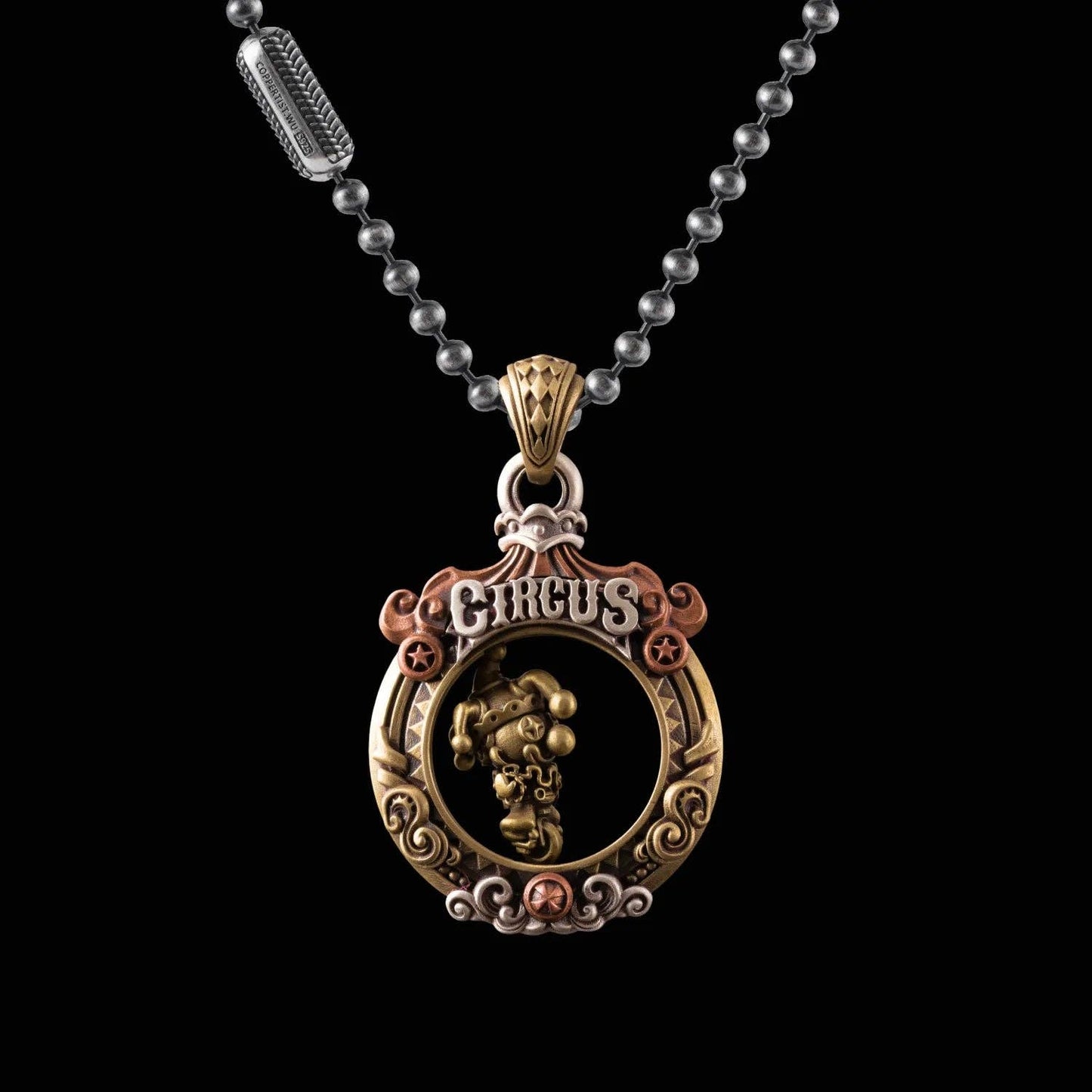 Circus Pendant: 21" / Brass / 4mm Black Ball Chain