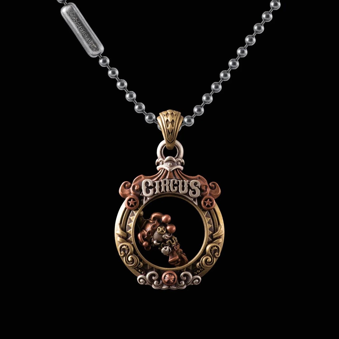 Circus Pendant: 21" / Brass / 4mm Black Ball Chain