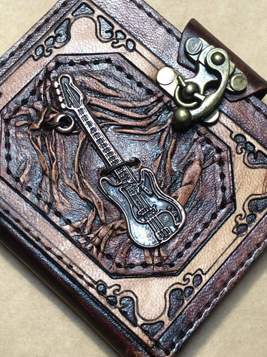 Mini Guitar Leather Journal Notebook Sketchbook Hand Dyed