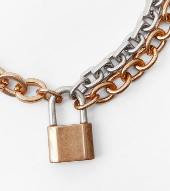 HoopLa Style - Lock and Key  link Chain Necklace Choker