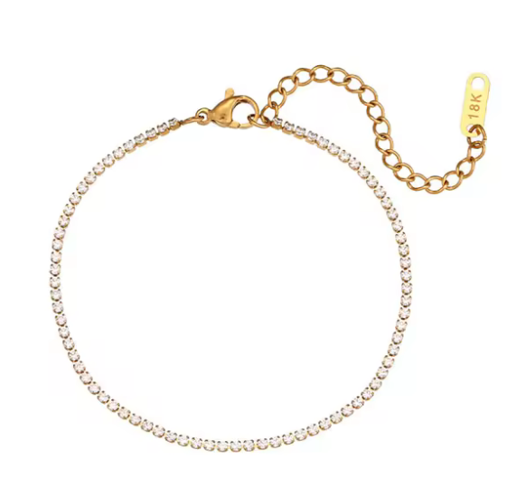 HoopLa Style - Tennis Bracelet  Stainless Steel Zircon: Yellow Gold / 4mm