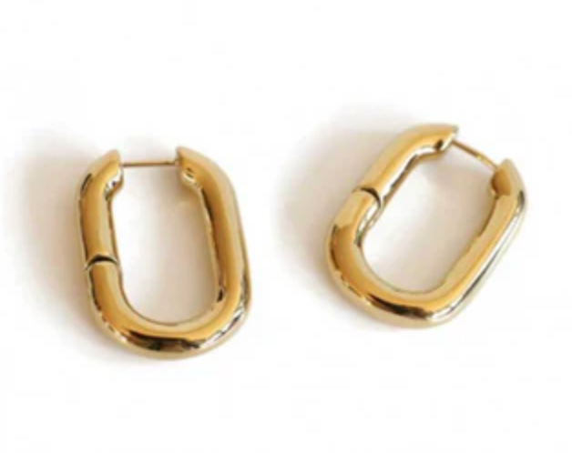 HoopLa Style - Classic PaperClip Puffy Hoop- Steel Hypoallergenic: Yellow Gold