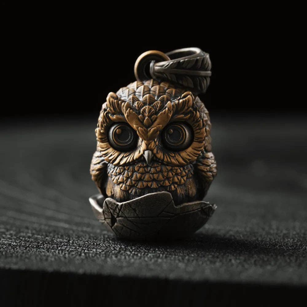 Owl Fidget Pendant: 18" / Brass / 4mm Black Ball Chain