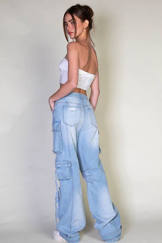 Ripped Distressed Denim Cargo Jeans