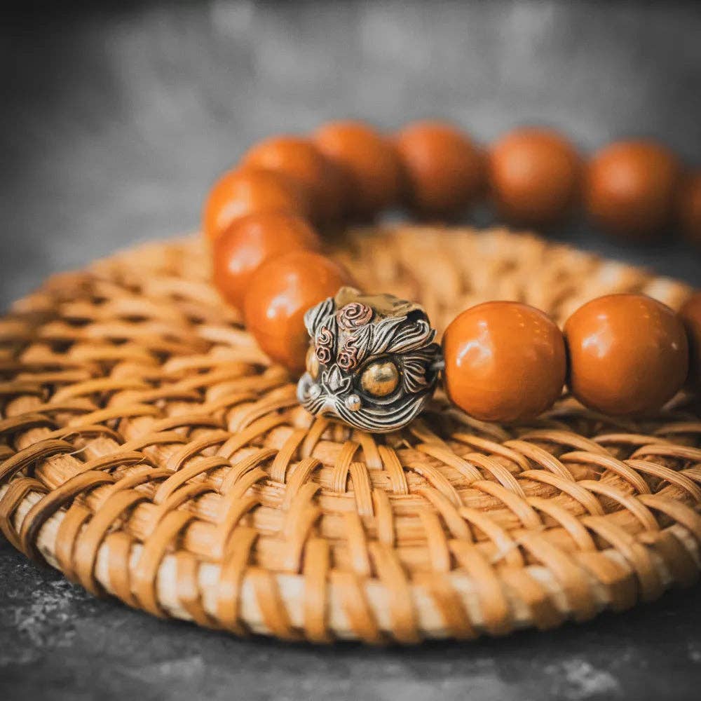 Dancing Lion Bead Bracelet: Oxidized Silver / Hericium Beads / 20pcs(Beaded)