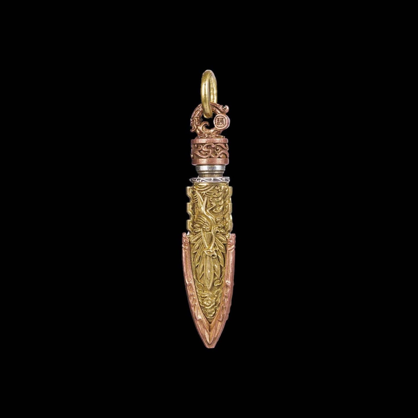 Arrowhead Capsule Pendant: 21" / Brass / 4mm Black Ball Chain