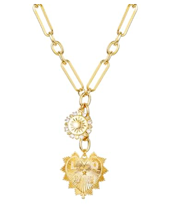 HoopLa Style - HEART Charm-Lariat Necklace 14K CZ- Charm: Yellow Gold