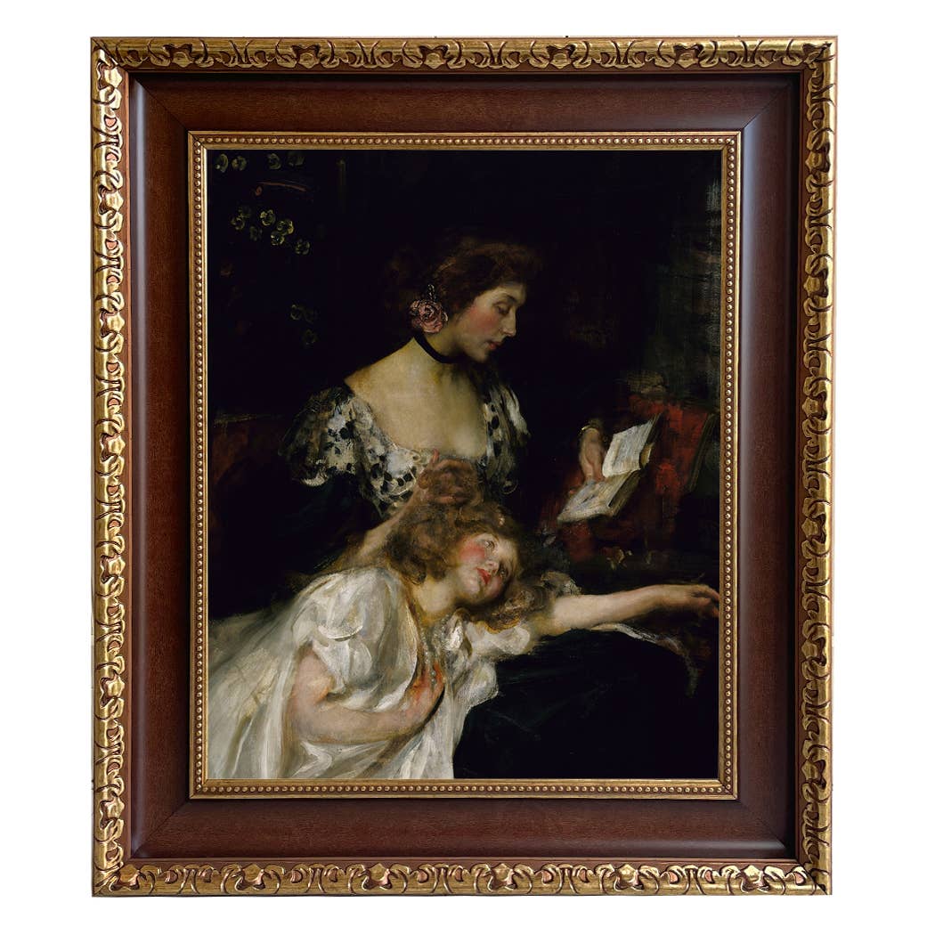 Portrait of Mother and Child Oil Painting Print on Canvas: Antique Black & Gold / 5" x 6"