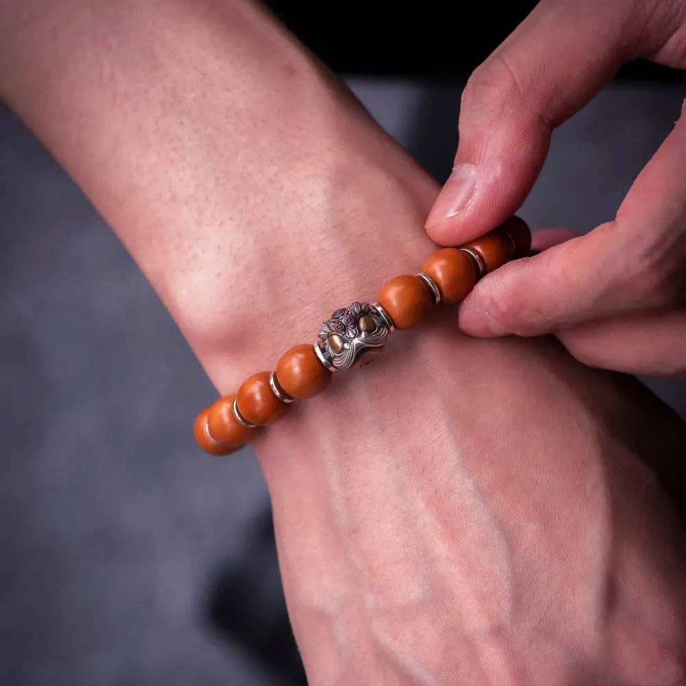 Dancing Lion Bead Bracelet: Oxidized Silver / Hericium Beads / 20pcs(Beaded)