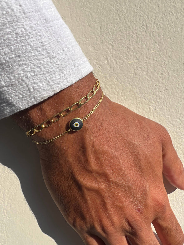 Men's Gold Evil Eye Bracelet, Protection Bracelet Men, Gold: 21cm / Chain Bracelet