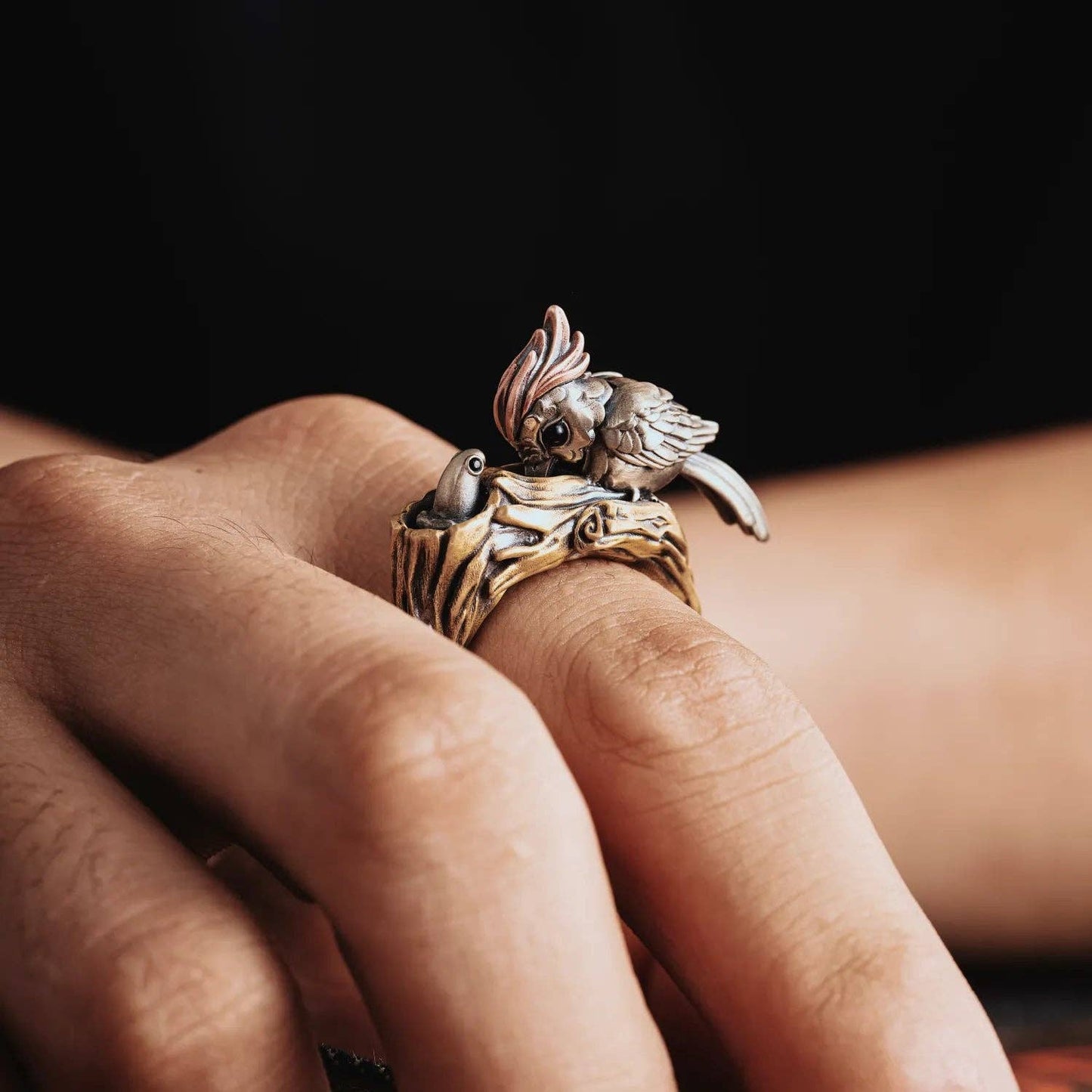 Woodpecker Ring: Brass & White Bronze & Copper / #10 / Cuff Ring