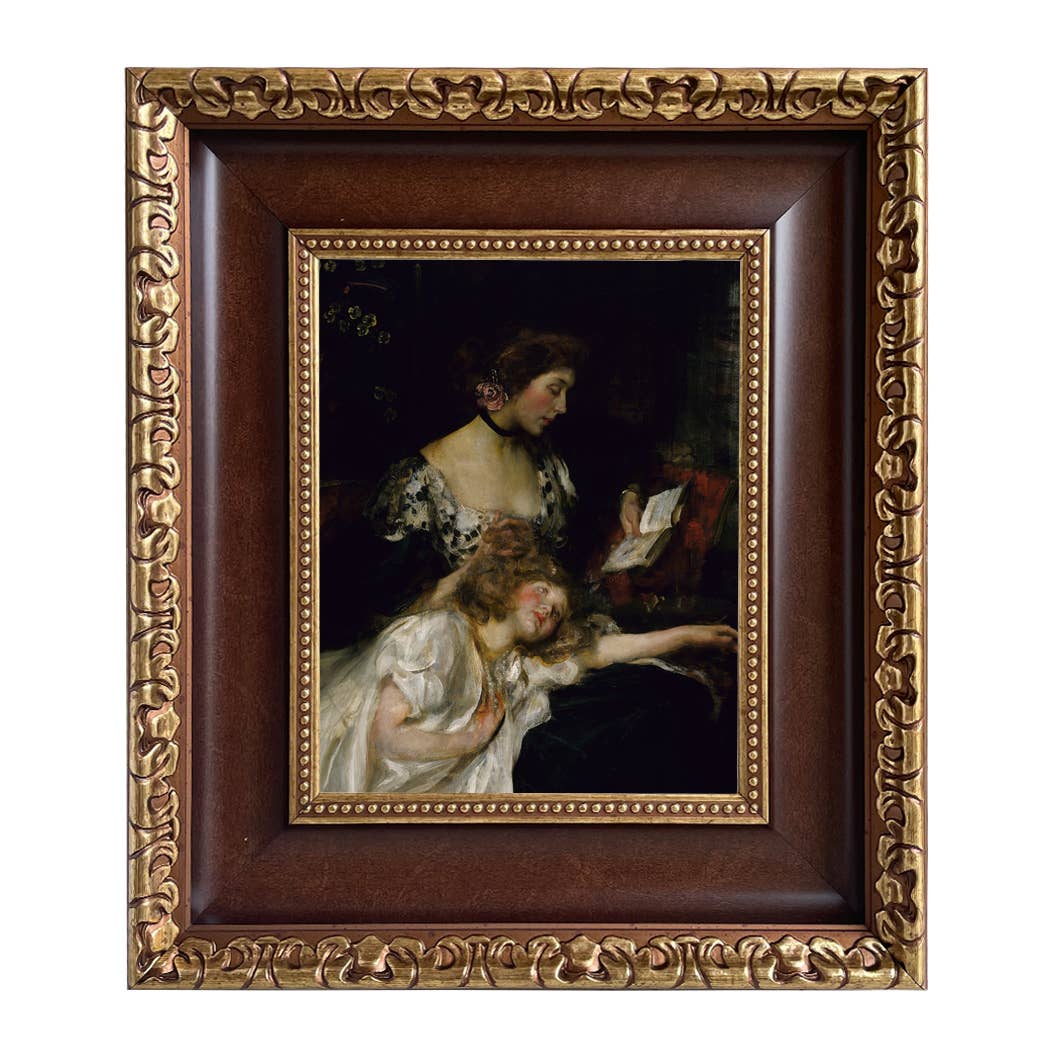 Portrait of Mother and Child Oil Painting Print on Canvas: Antique Black & Gold / 5" x 6"