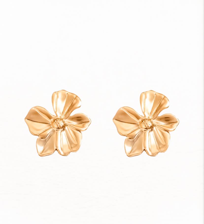 HoopLa Style - Flower Stud Earring- Stainless Steel 14K Gold: Yellow Gold