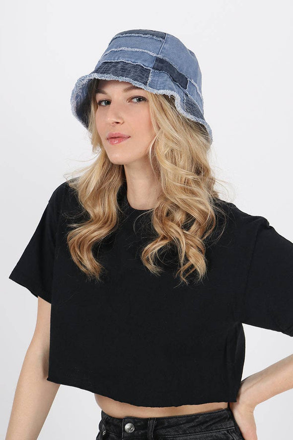 Patch work bucket hat: Denim blue