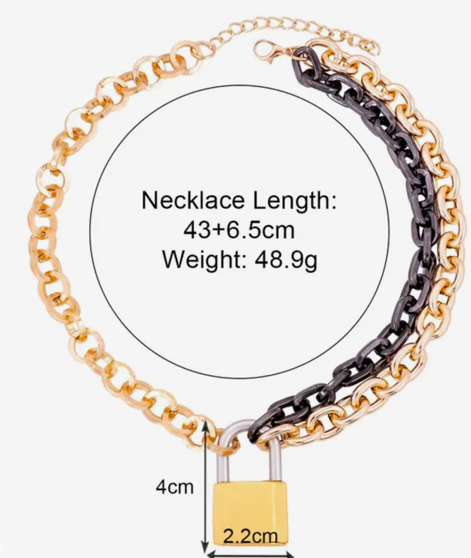 HoopLa Style - Lock and Key  link Chain Necklace Choker