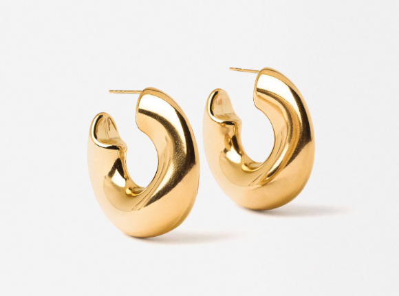 HoopLa Style - Wave-Puffy Hoop- Steel Earrings- 14K gold or Silver: Gold