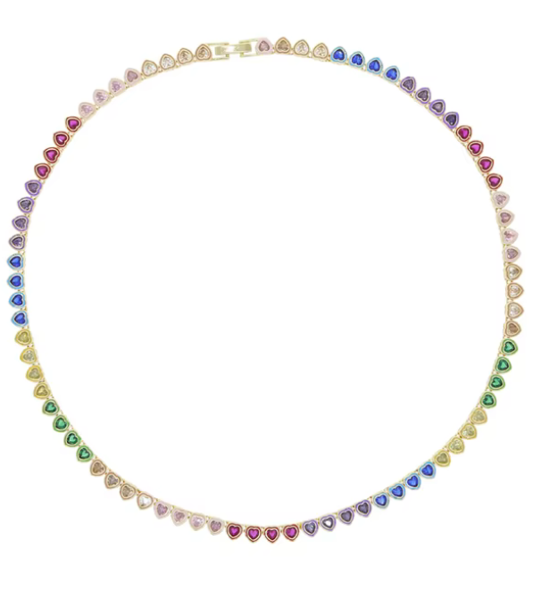 HoopLa Style - Heart Tennis Necklace- 14K Ombré CZ: Multi