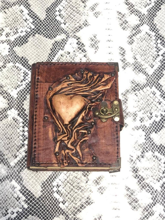 3D Heart Writing Journal Real Leather Mini Vintage Retro