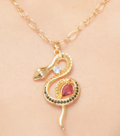 HoopLa Style - Snake Serpent Pendant Necklace- Ruby and Sapphire Simulate