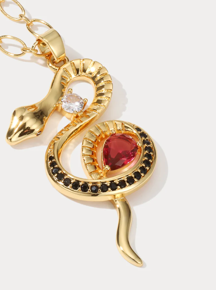 HoopLa Style - Snake Serpent Pendant Necklace- Ruby and Sapphire Simulate