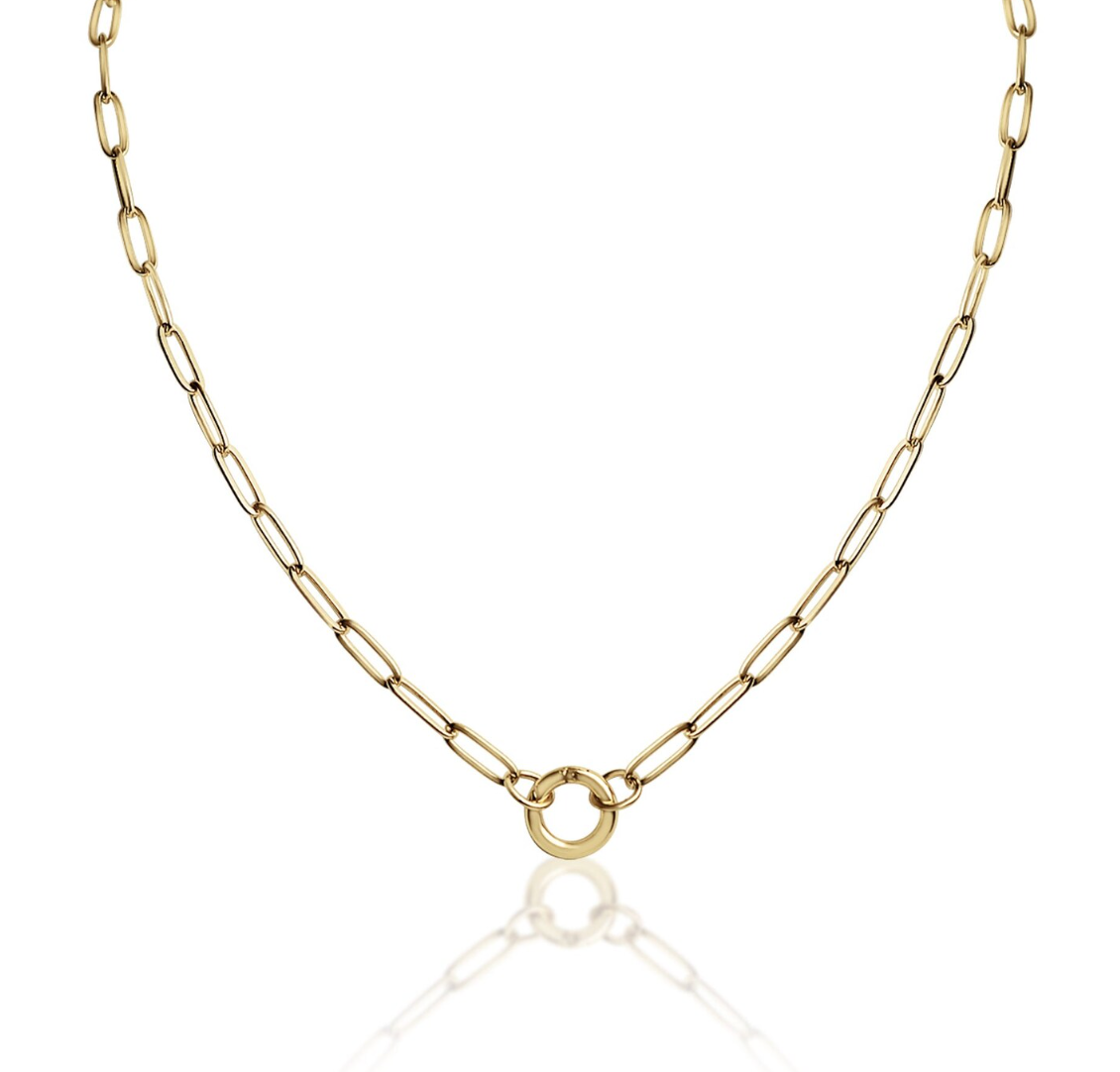 HoopLa Style -  Charm Collector Necklace- Circle-Steel Push Open 14K : Flat