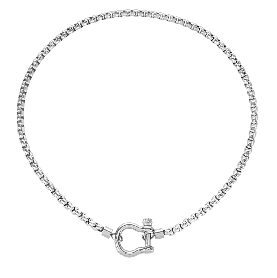 HoopLa Style - Carabiner horse Bit- Charm-Wheat Chain Stainless Necklace: Two Tone