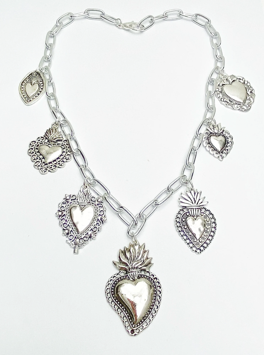 HoopLa Style - MY Heart - Antique Queen Heart Charm Steel Necklace